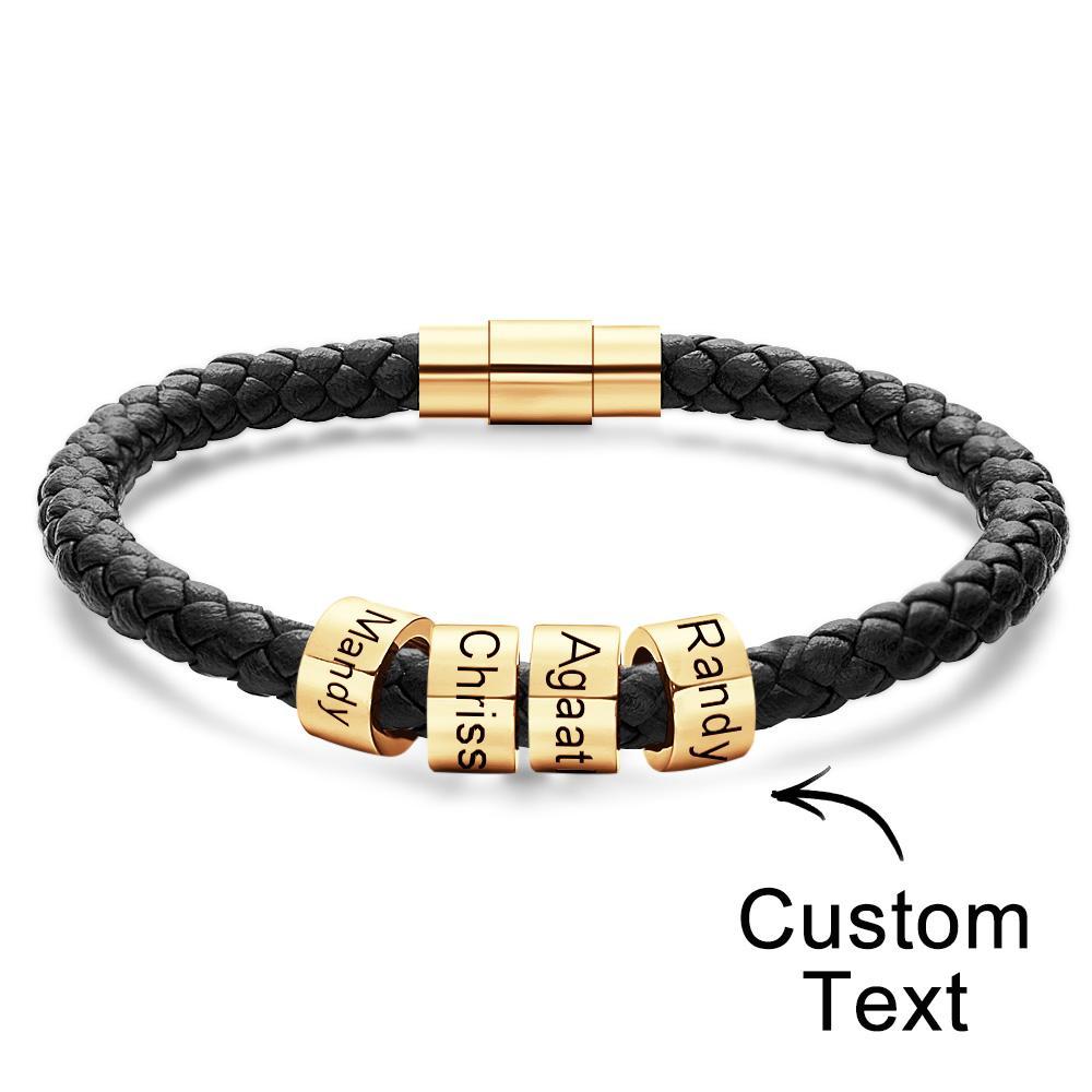 Custom Engraved Men's Bracelets Beads Simple Leather Gifts - soufeelus