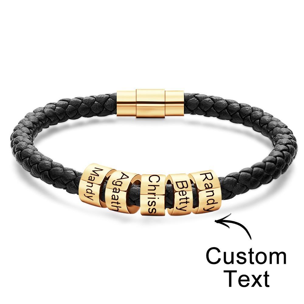 Custom Engraved Men's Bracelets Beads Simple Leather Gifts - soufeelus