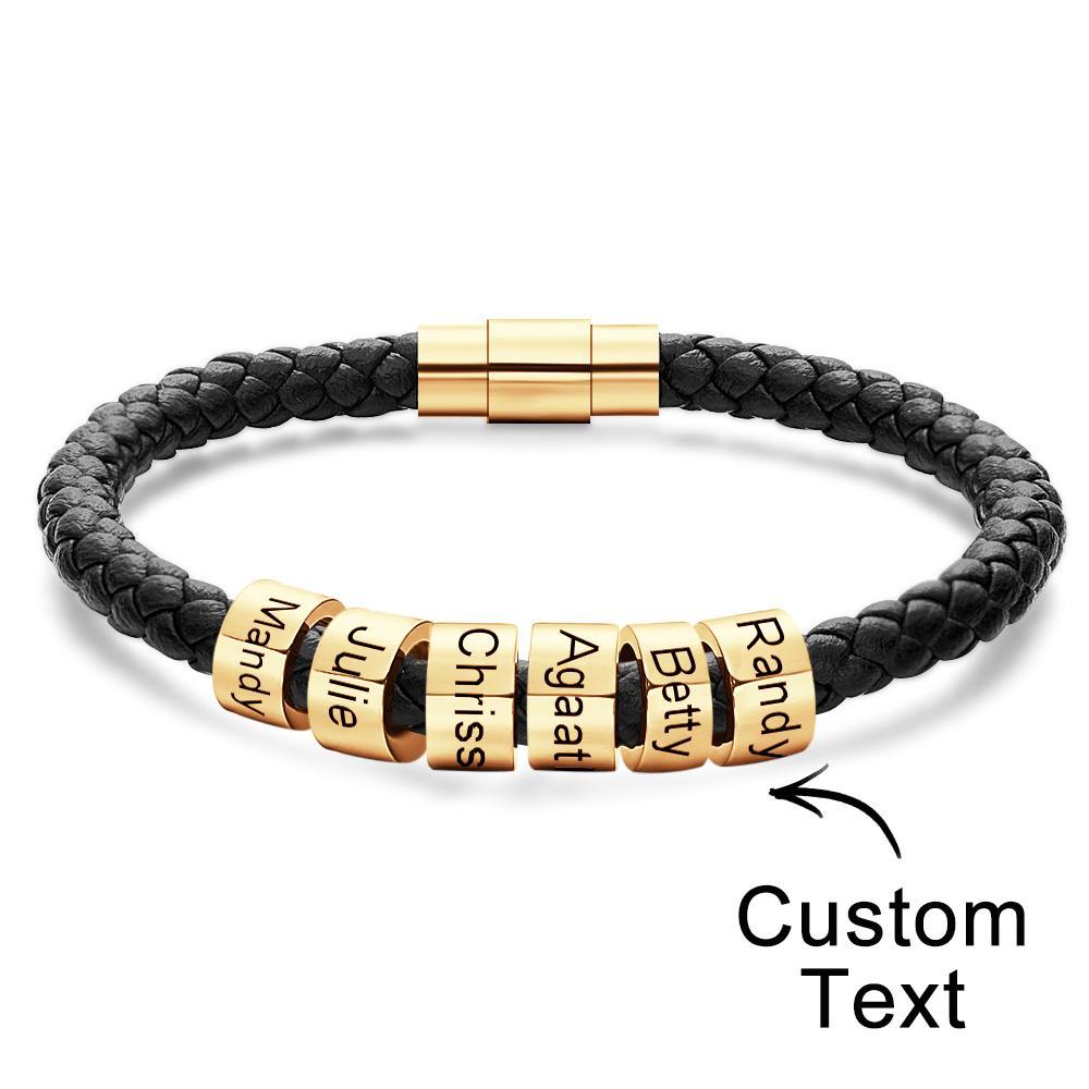 Custom Engraved Men's Bracelets Beads Simple Leather Gifts - soufeelus