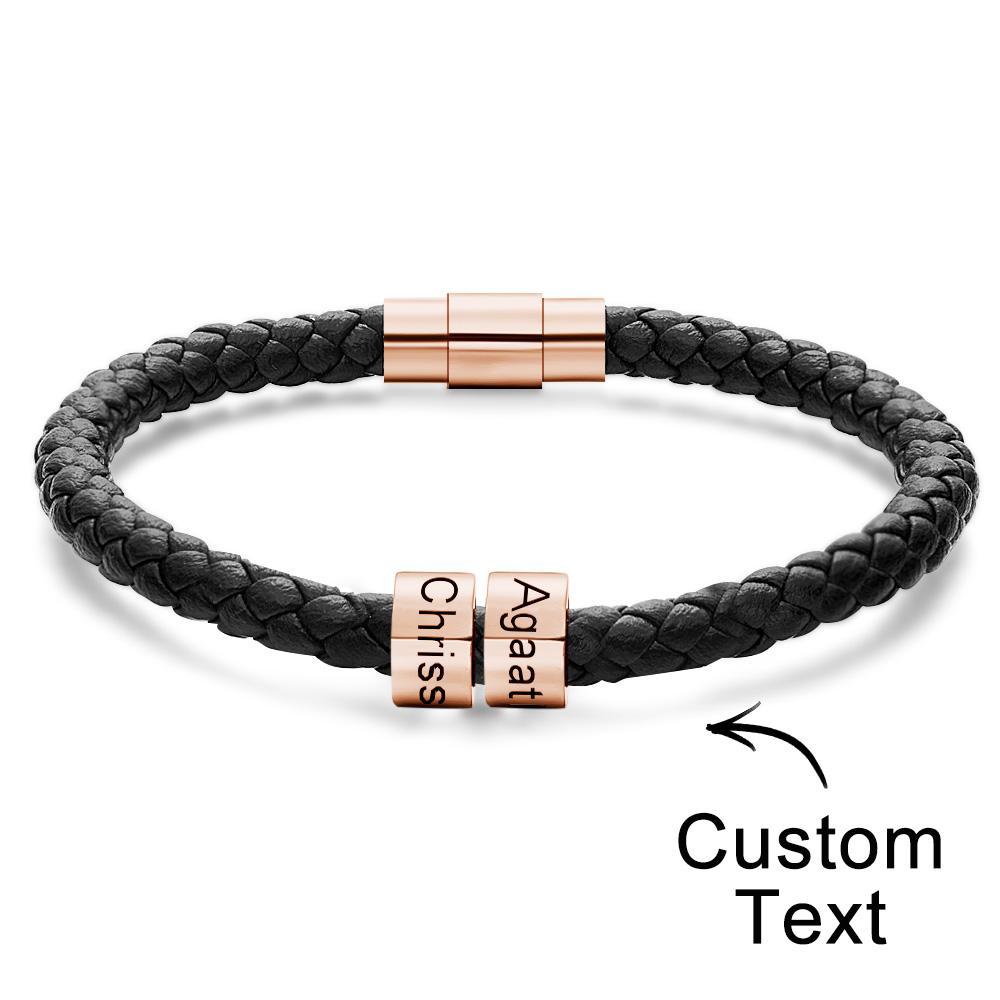 Custom Engraved Men's Bracelets Beads Simple Leather Gifts - soufeelus