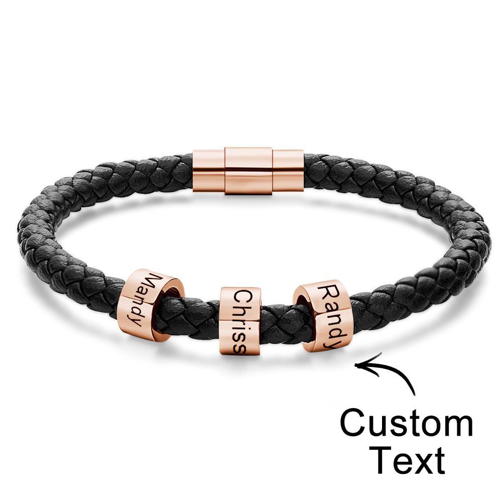 Custom Engraved Men's Bracelets Beads Simple Leather Gifts - soufeelus