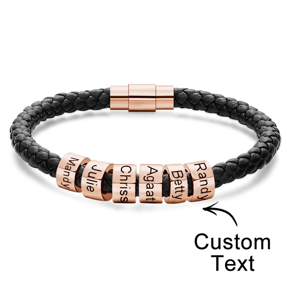 Custom Engraved Men's Bracelets Beads Simple Leather Gifts - soufeelus