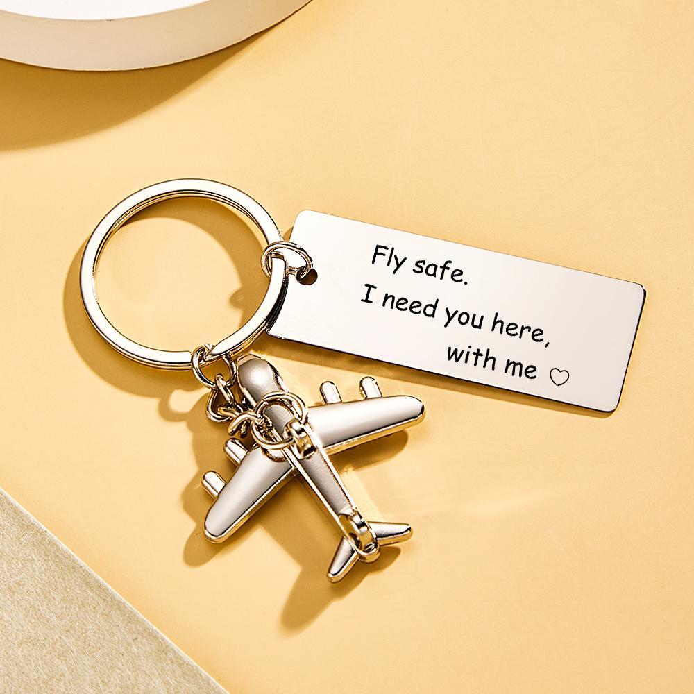 Custom Photo Engraved Keychain Fly Safe I Need You Here Creative Gifts - soufeelus