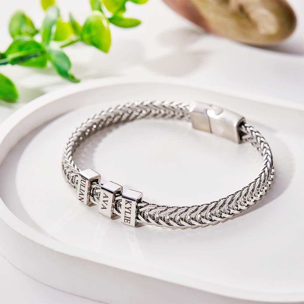 Custom Engraved Men's Beads Bracelet Personalized Elements Wide Bracelet Father's Day Gift - soufeelus