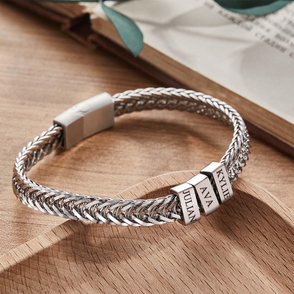 Custom Engraved Men's Beads Bracelet Personalized Elements Wide Bracelet Father's Day Gift - soufeelus