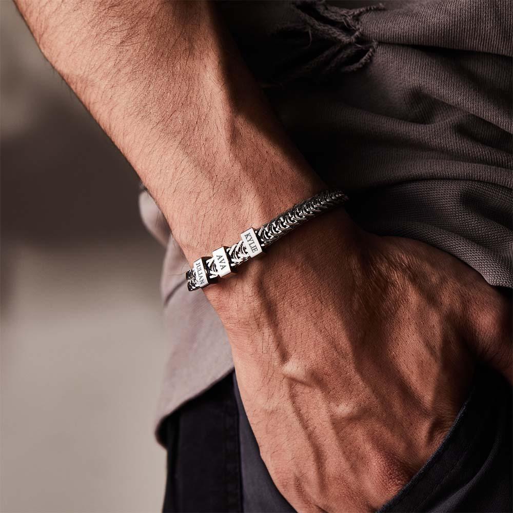 Custom Engraved Men's Beads Bracelet Personalized Elements Wide Bracelet Father's Day Gift - soufeelus