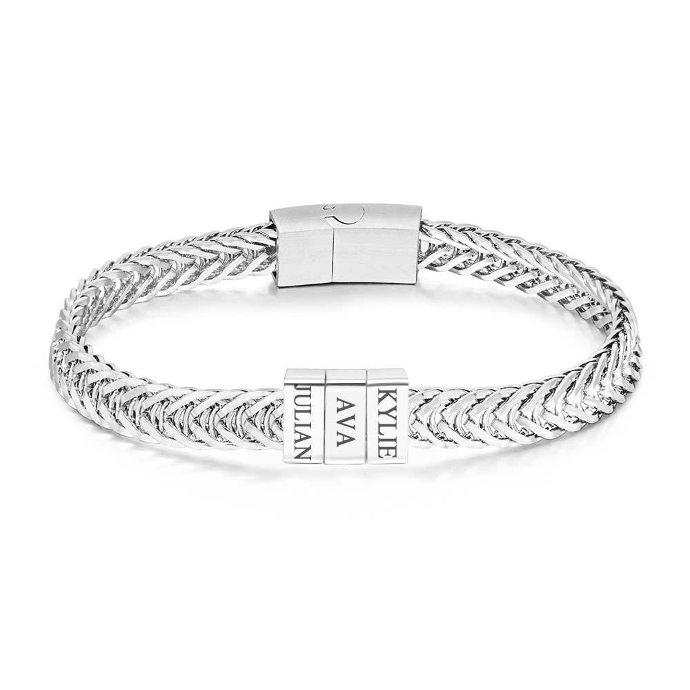 Custom Engraved Men's Beads Bracelet Personalized Elements Wide Bracelet Father's Day Gift - soufeelus