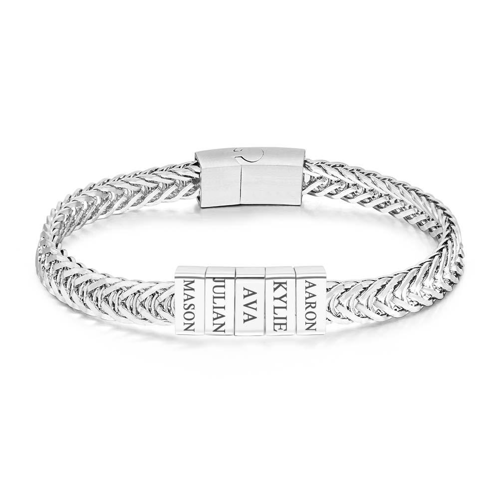 Custom Engraved Men's Beads Bracelet Personalized Elements Wide Bracelet Father's Day Gift - soufeelus