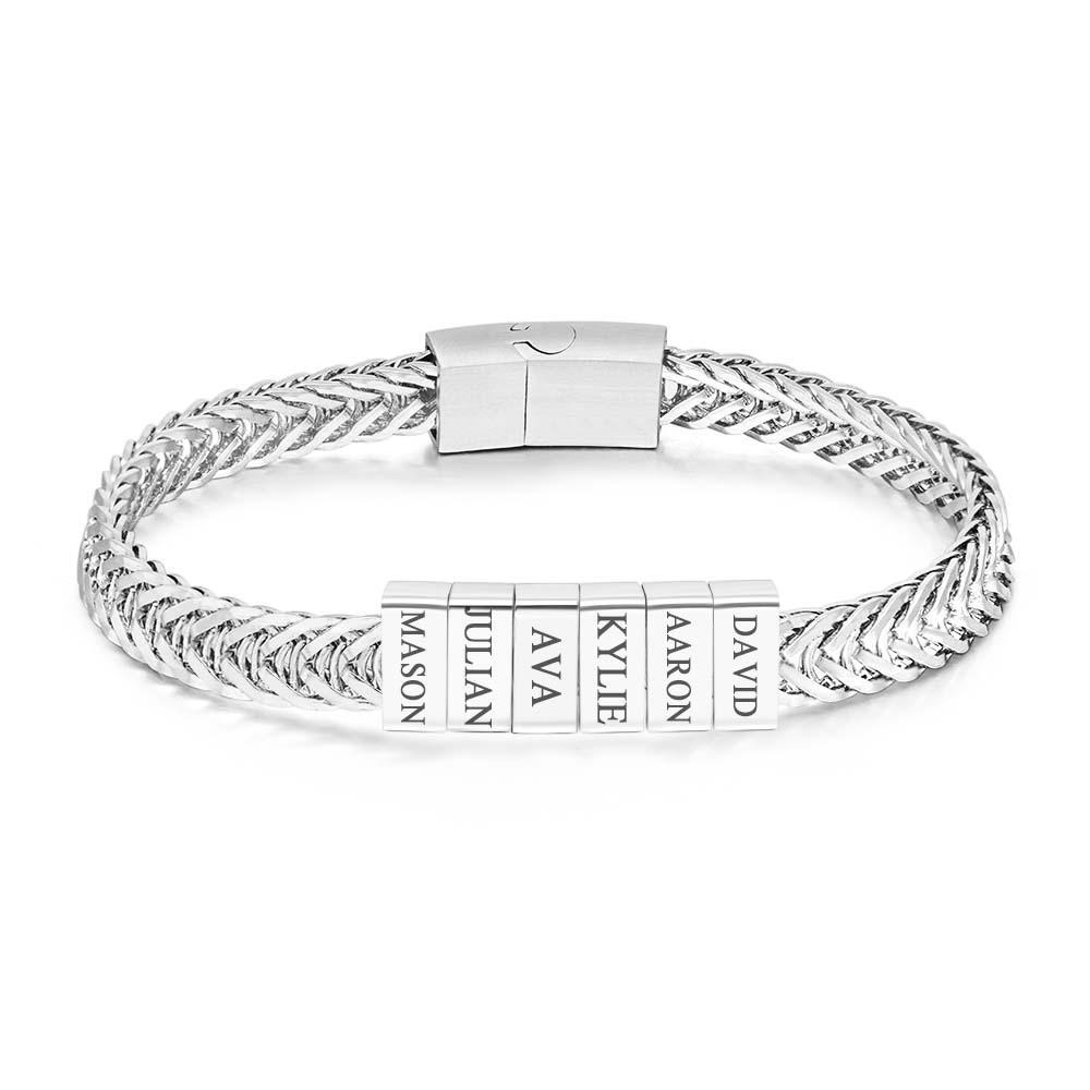 Custom Engraved Men's Beads Bracelet Personalized Elements Wide Bracelet Father's Day Gift - soufeelus