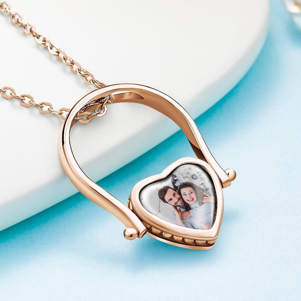 Custom Photo Necklace, Photo Ring Memorial Gifts Dual-use (Ring Size 5#) Rose Gold Plated Silver - soufeelus