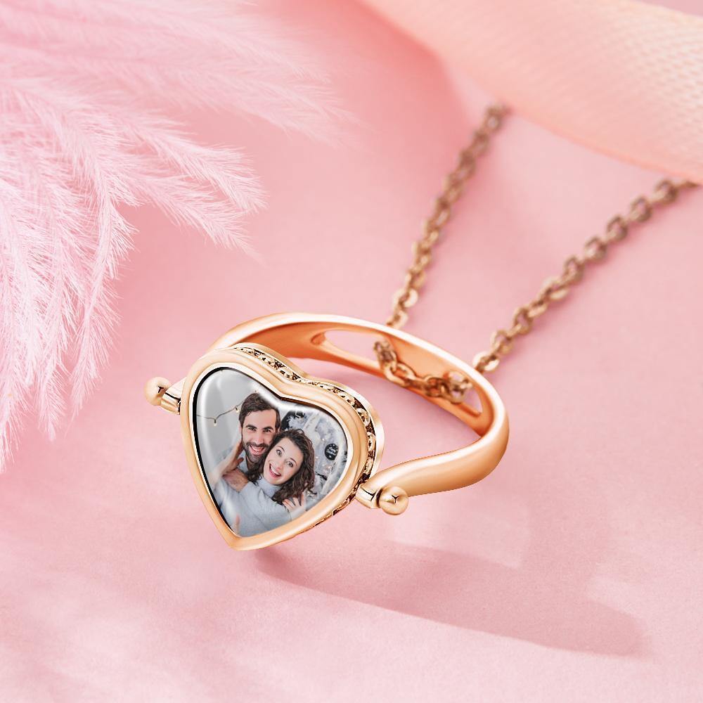 Custom Photo Necklace, Photo Ring Memorial Gifts Dual-use (Ring Size 5#) Rose Gold Plated Silver - soufeelus