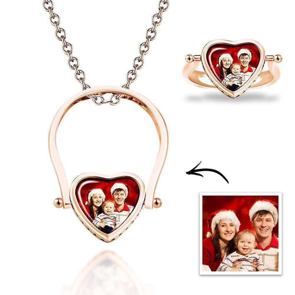Photo Necklace, Photo Ring Gifts Dual-use (Ring Size 7#) 14k Gold Plated - soufeelus