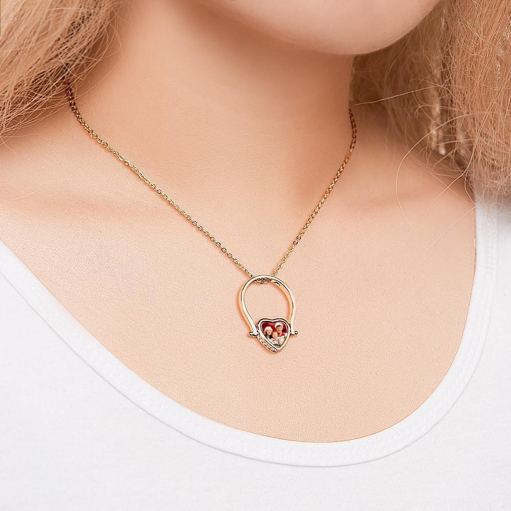 Photo Necklace, Photo Ring Gifts Dual-use (Ring Size 7#) Rose Gold Plated Silver - soufeelus