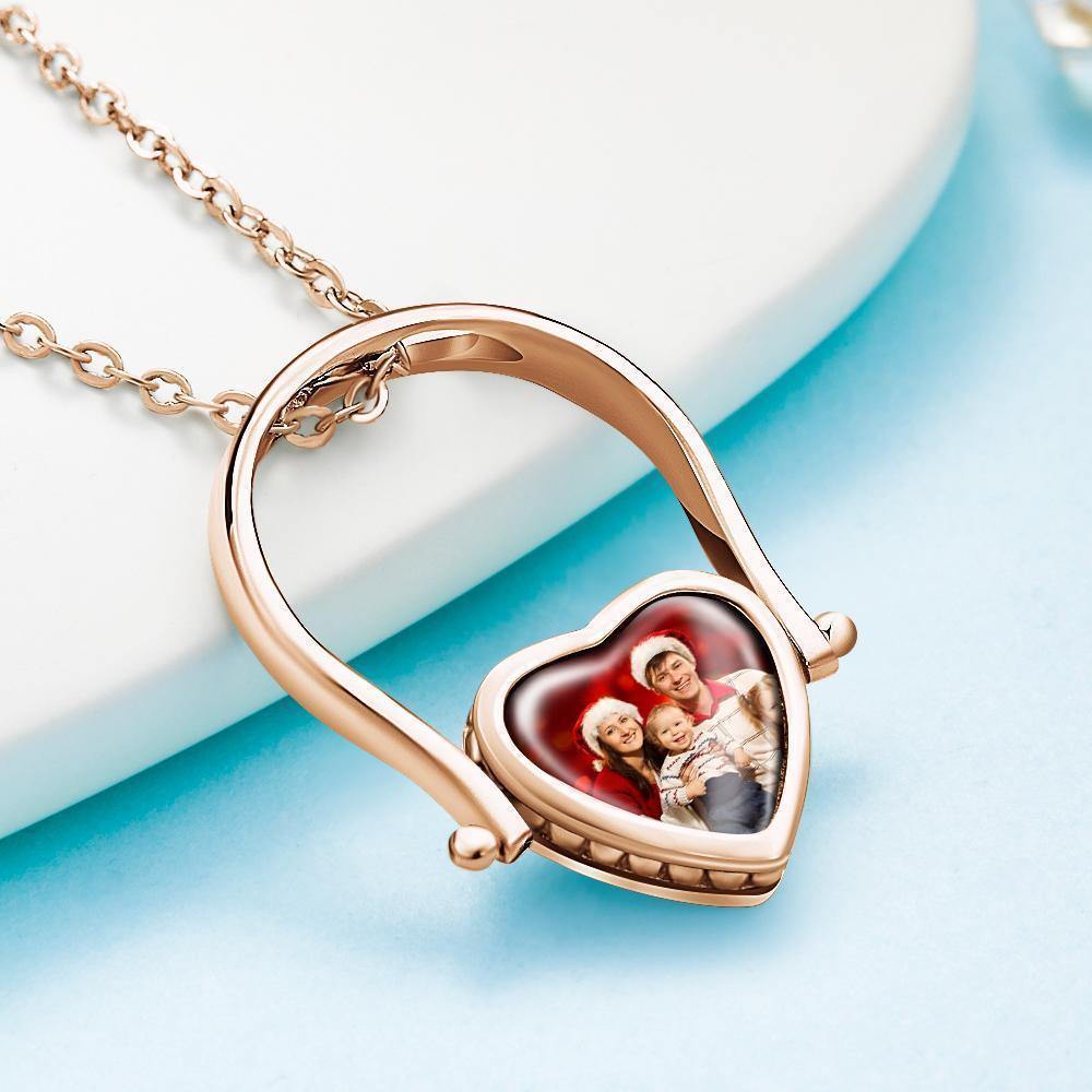 Photo Necklace, Photo Ring Gifts Dual-use (Ring Size 7#) Rose Gold Plated Silver - soufeelus