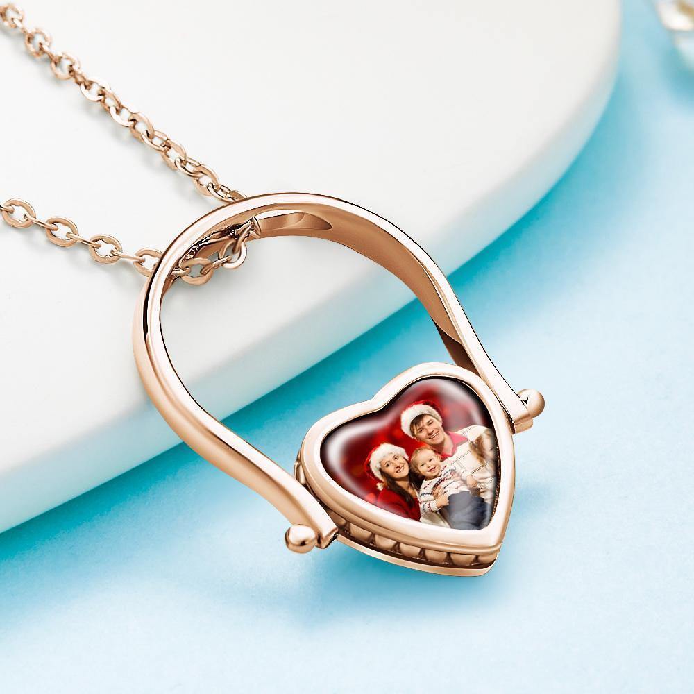 Photo Necklace, Photo Ring Gifts Dual-use (Ring Size 7#) Rose Gold Plated Silver - soufeelus