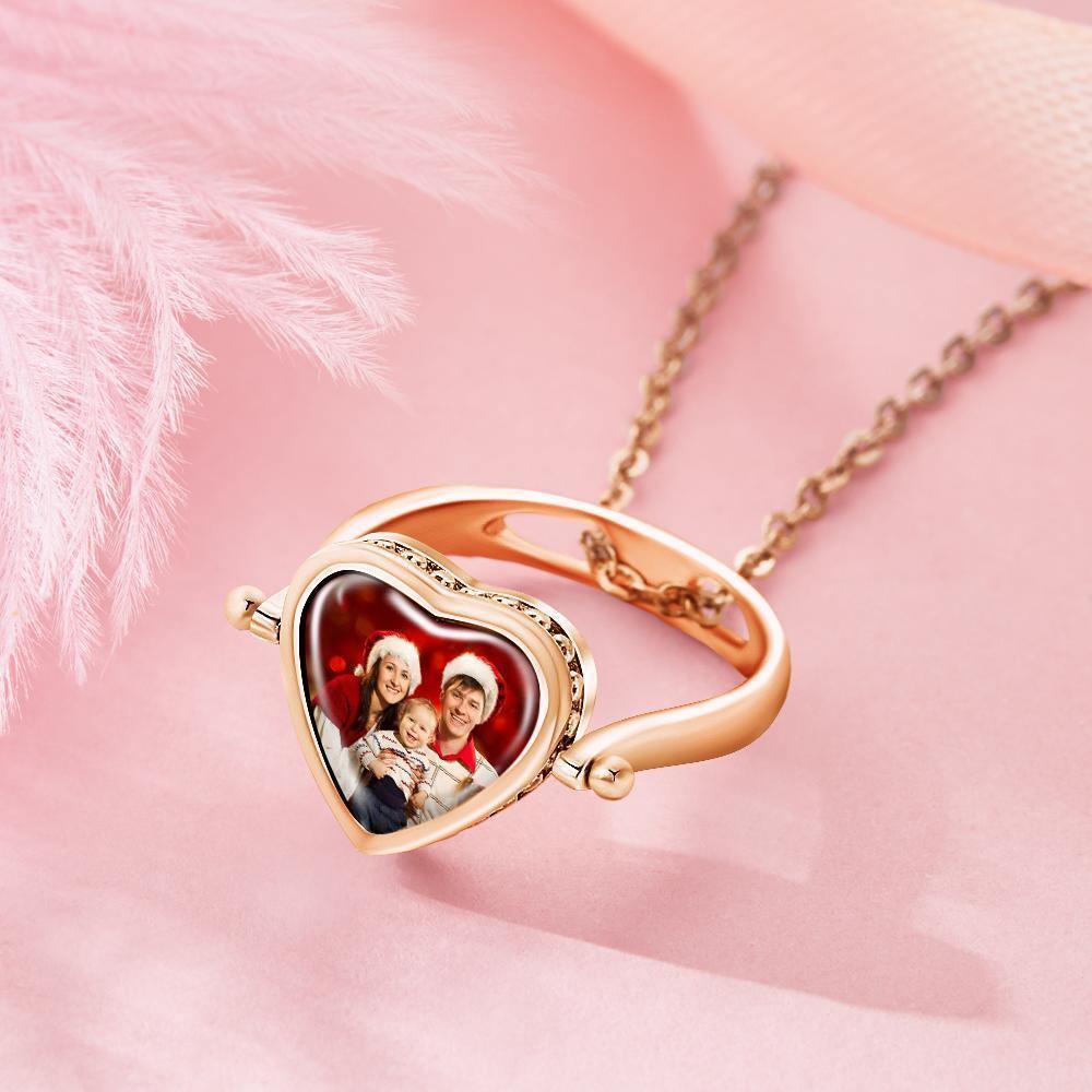 Photo Necklace, Photo Ring Gifts Dual-use (Ring Size 7#) Rose Gold Plated Silver - soufeelus