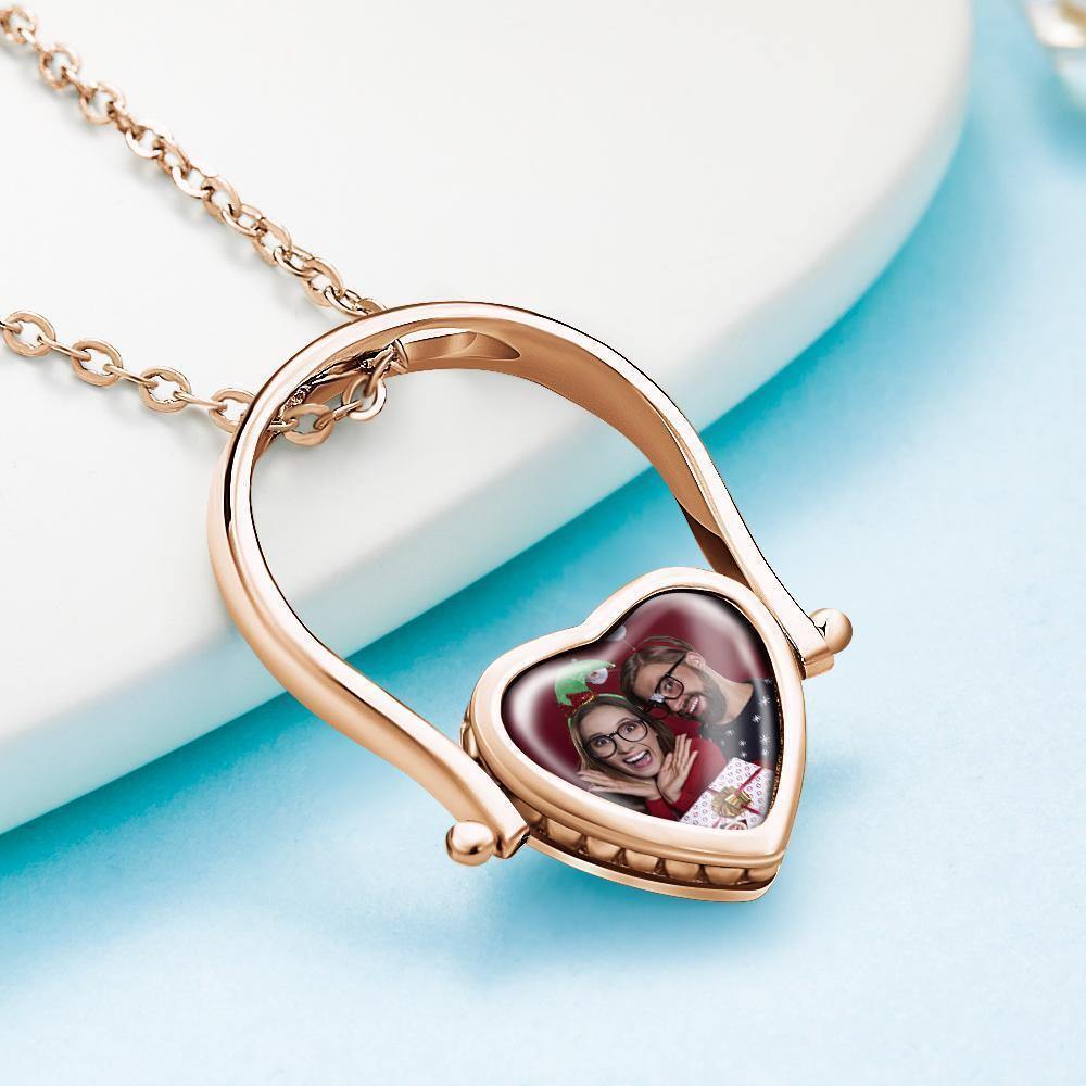 Photo Necklace, Photo Ring Couple's Gifts Dual-use (Ring Size 8#) Rose Gold Plated Silver - soufeelus