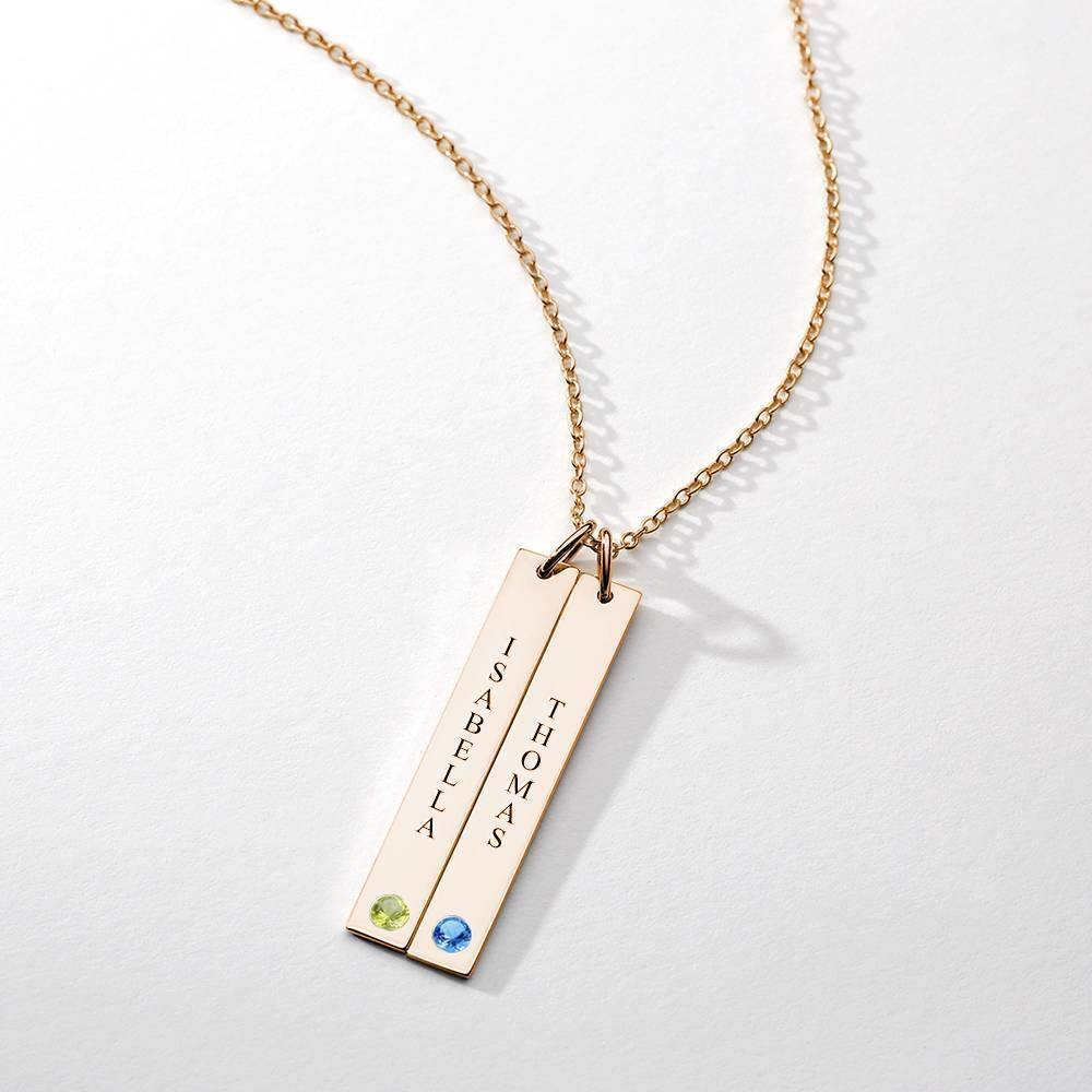 Personalized Birthstone Vertical Two Bar Necklace with Engraving Rose Gold Plated Silver - soufeelus