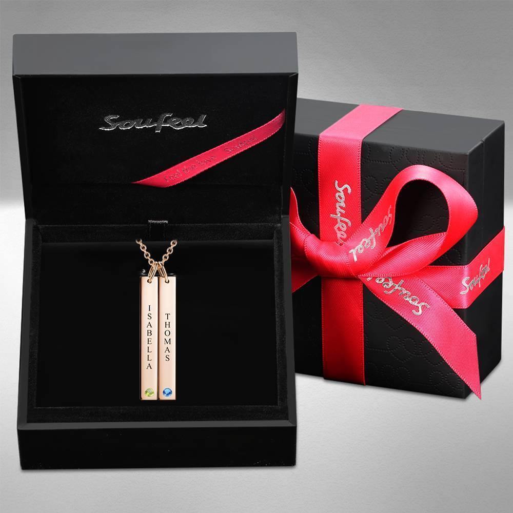 Personalized Birthstone Vertical Two Bar Necklace with Engraving Rose Gold Plated Silver - soufeelus