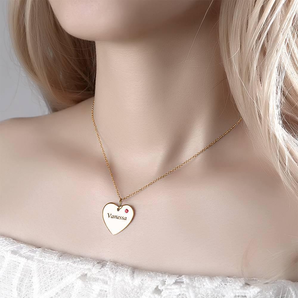 Heart Tag Personalized Birthstone Necklace with Engraving Rose Gold Plated Silver - soufeelus