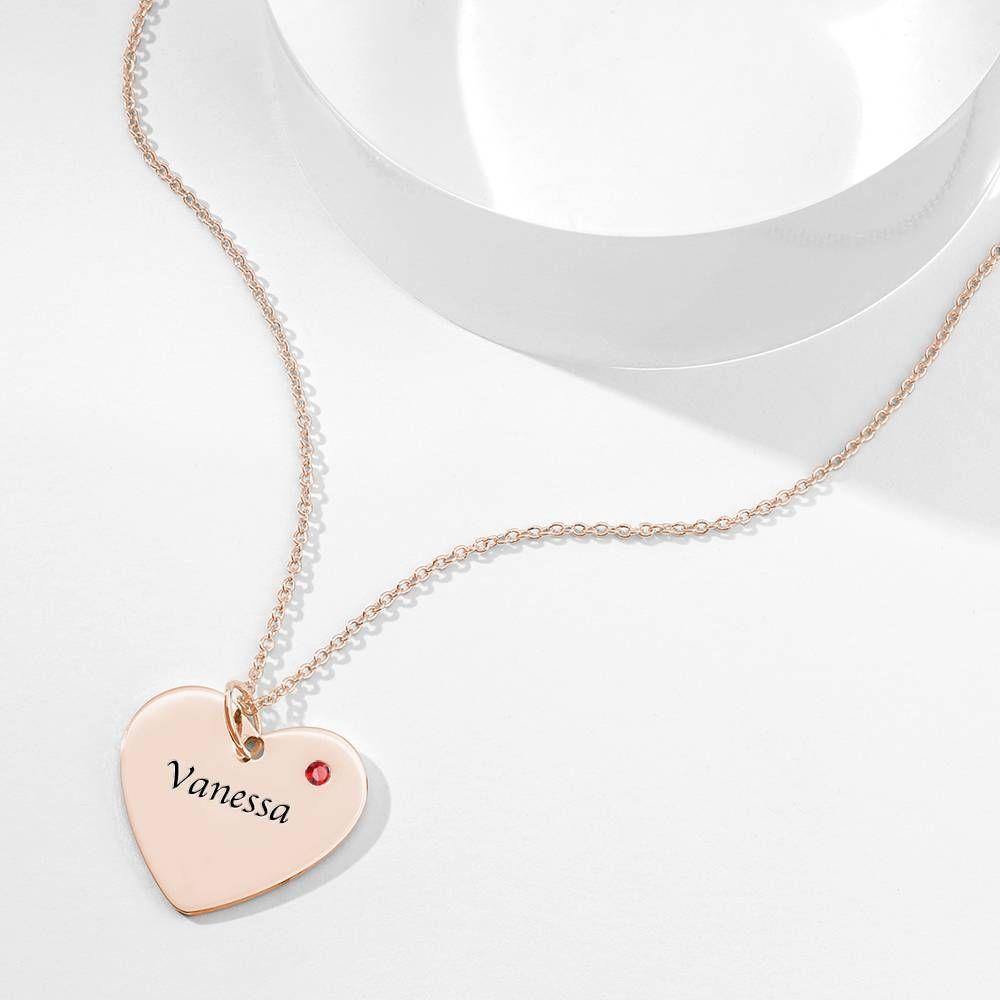 Heart Tag Personalized Birthstone Necklace with Engraving Rose Gold Plated Silver - soufeelus