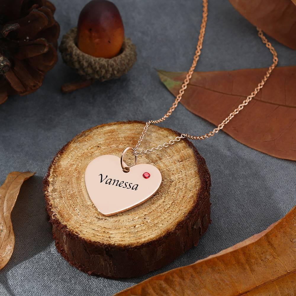 Heart Tag Personalized Birthstone Necklace with Engraving Rose Gold Plated Silver - soufeelus