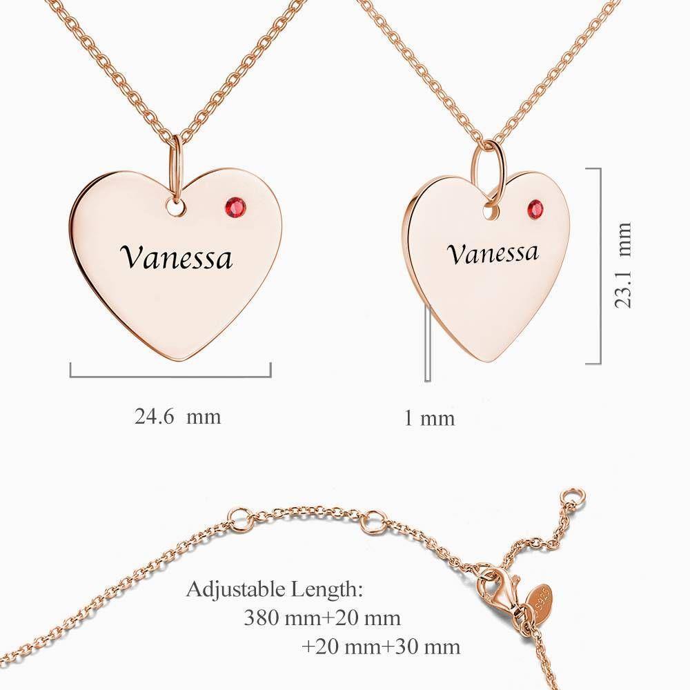 Heart Tag Personalized Birthstone Necklace with Engraving Rose Gold Plated Silver - soufeelus