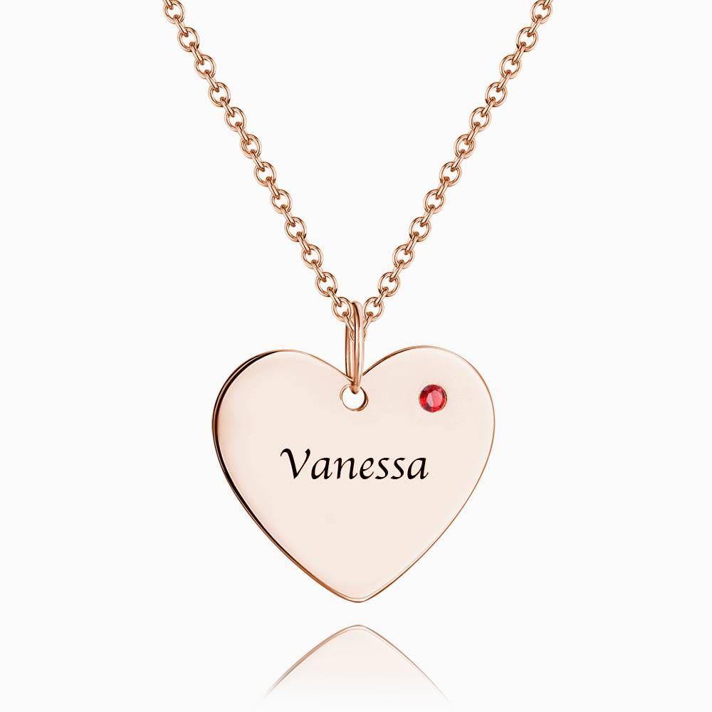 Heart Tag Personalized Birthstone Necklace with Engraving Rose Gold Plated Silver - soufeelus