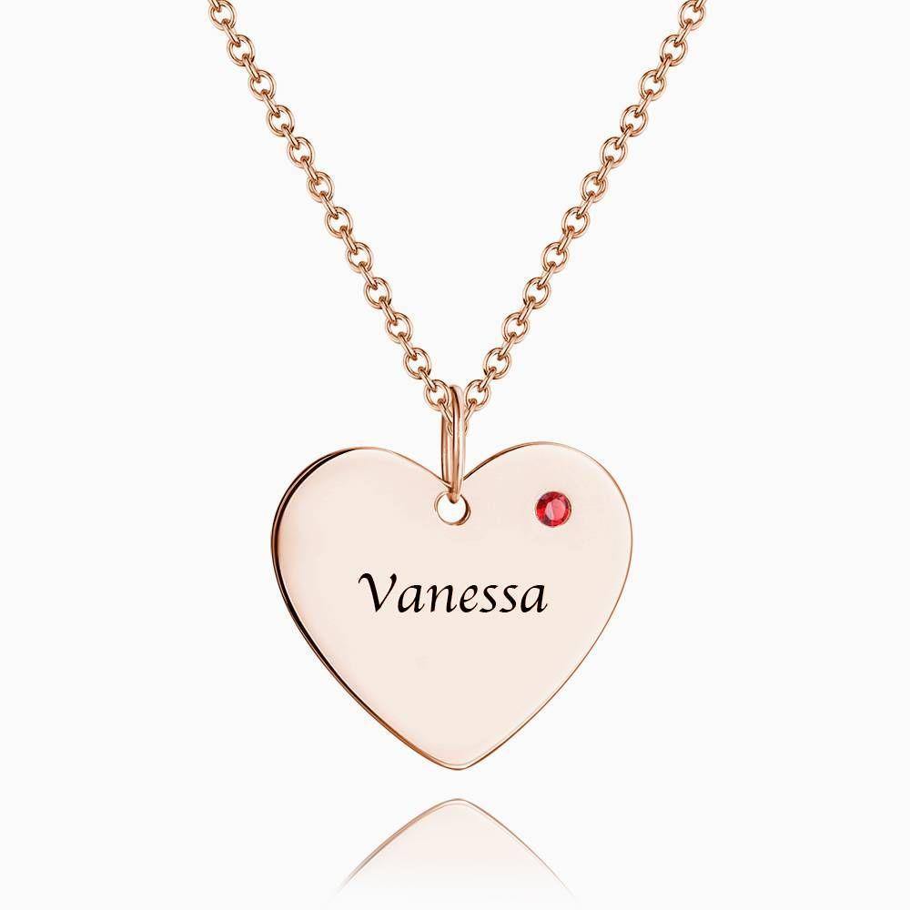 Heart Tag Personalized Birthstone Necklace with Engraving Rose Gold Plated Silver - soufeelus