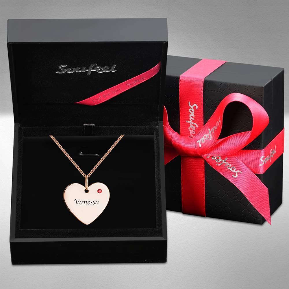 Heart Tag Personalized Birthstone Necklace with Engraving Rose Gold Plated Silver - soufeelus