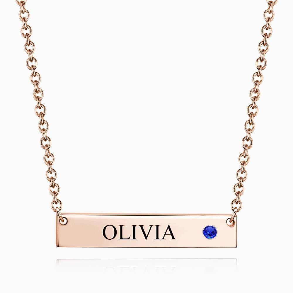 Personalized Birthstone Bar Necklace with Engraving Rose Gold Plated Silver - soufeelus