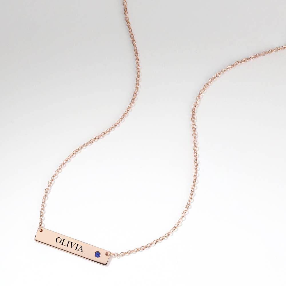Personalized Birthstone Bar Necklace with Engraving Rose Gold Plated Silver - soufeelus