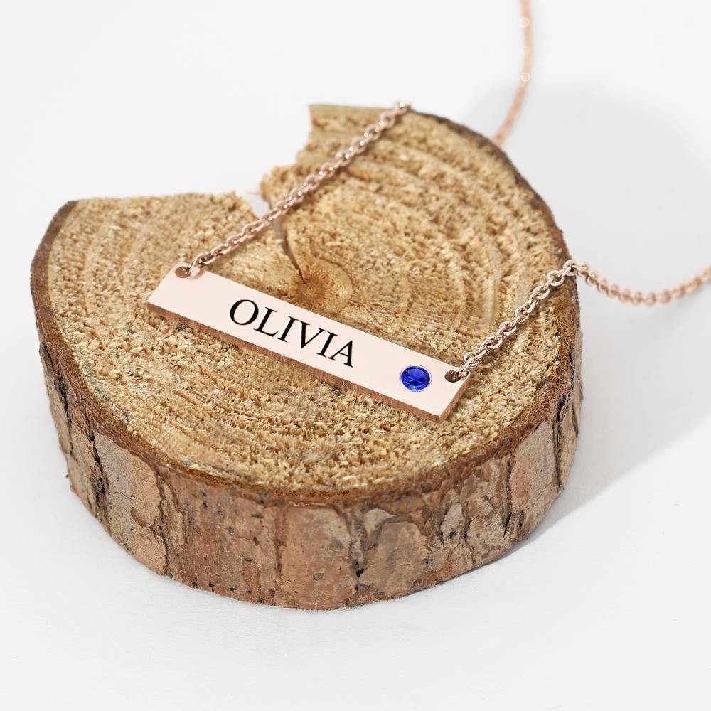 Personalized Birthstone Bar Necklace with Engraving Rose Gold Plated Silver - soufeelus