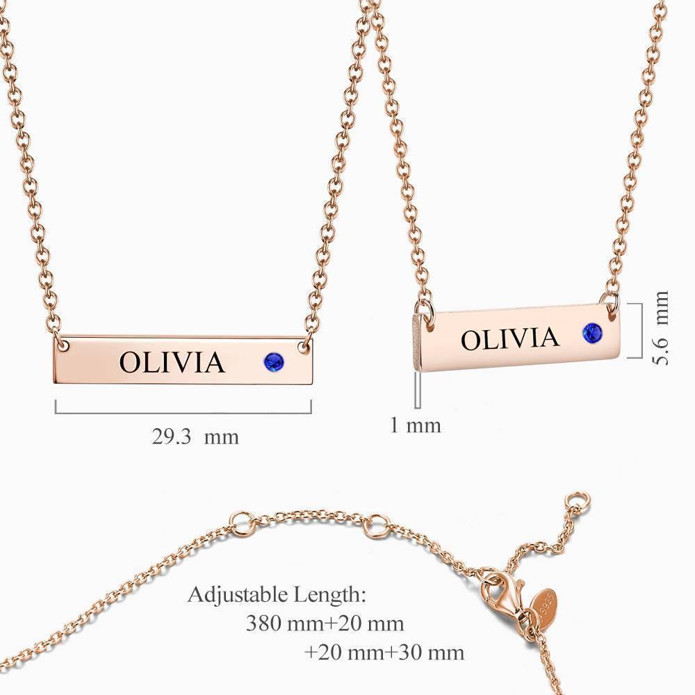 Personalized Birthstone Bar Necklace with Engraving Rose Gold Plated Silver - soufeelus