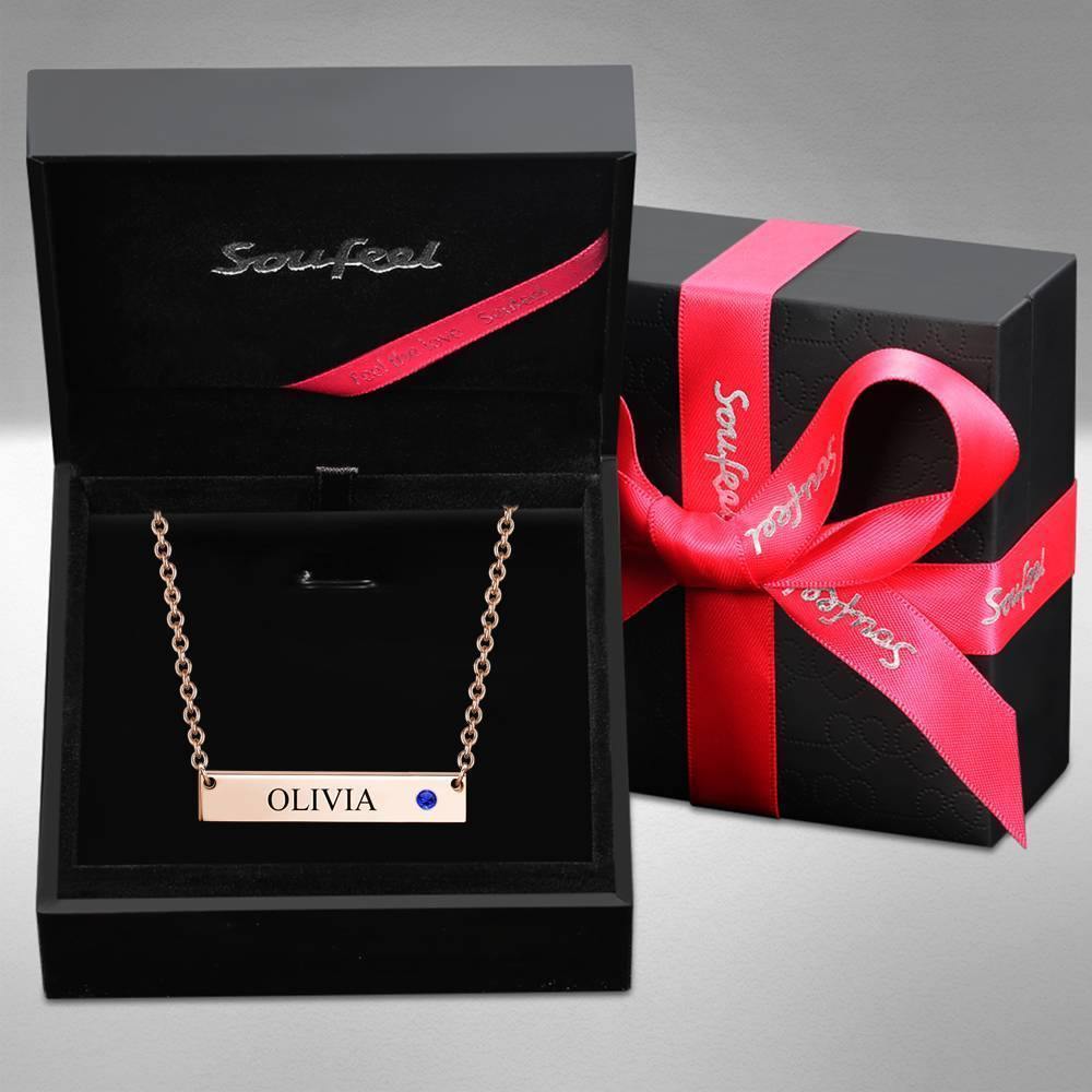 Personalized Birthstone Bar Necklace with Engraving Rose Gold Plated Silver - soufeelus