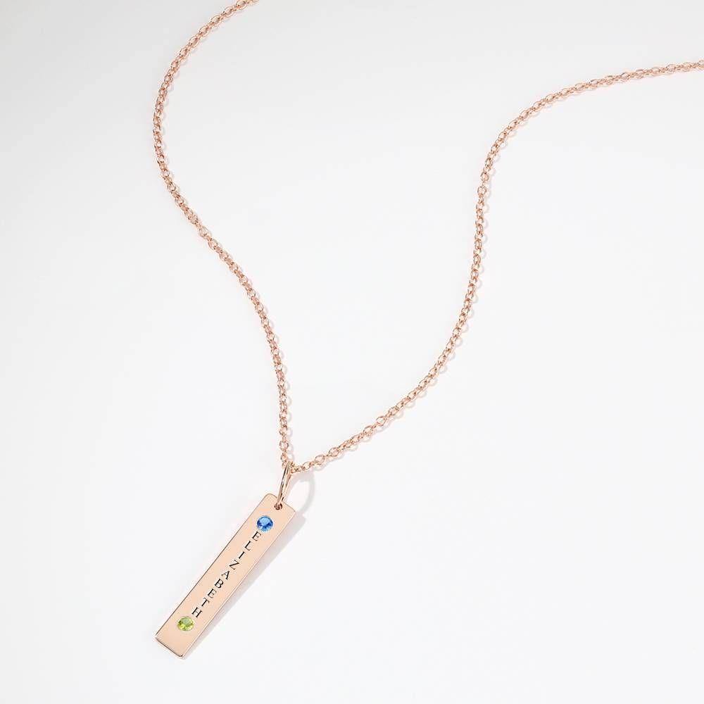 Personalized Birthstone Vertical Bar Necklace with Engraving Rose Gold Plated Silver - soufeelus