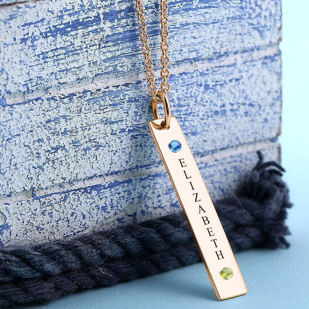 Personalized Birthstone Vertical Bar Necklace with Engraving Rose Gold Plated Silver - soufeelus