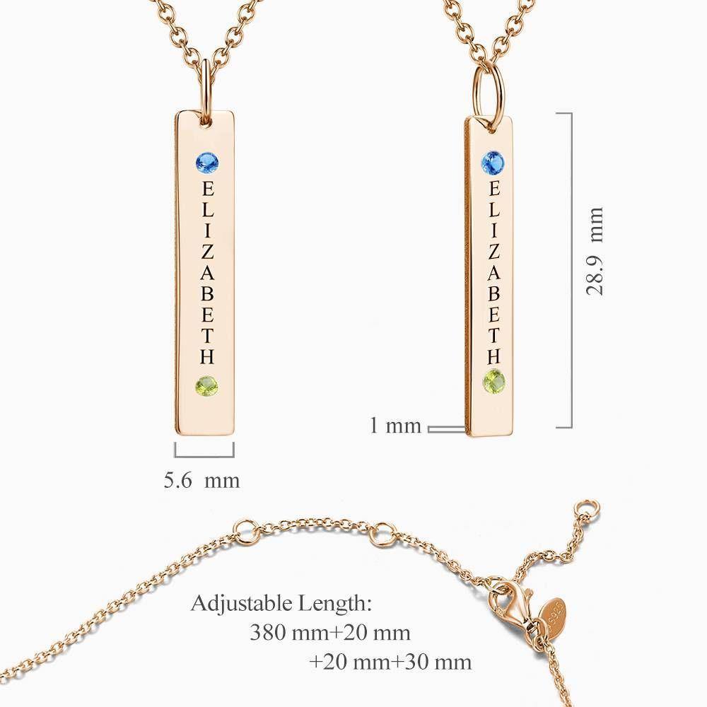 Personalized Birthstone Vertical Bar Necklace with Engraving Rose Gold Plated Silver - soufeelus