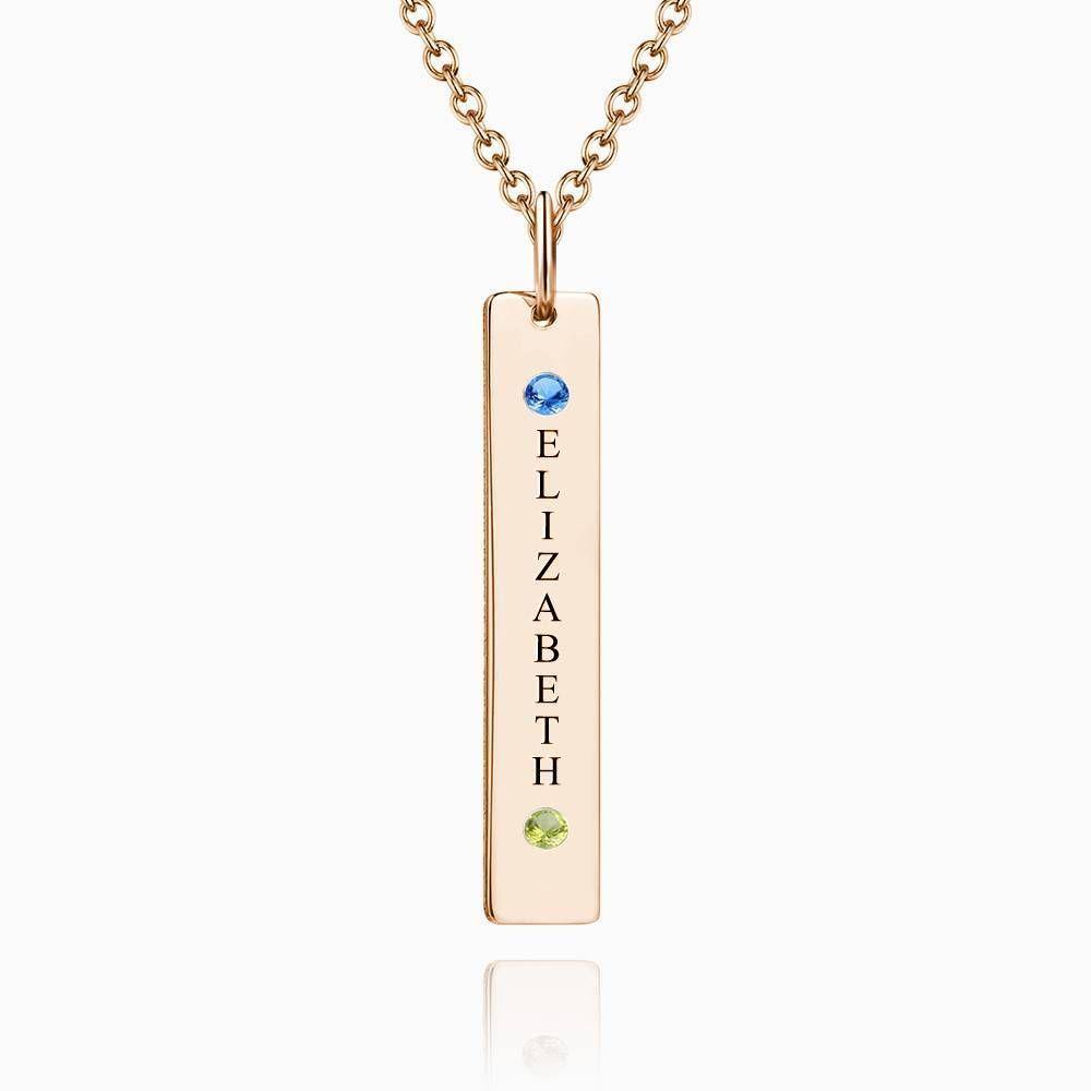 Personalized Birthstone Vertical Bar Necklace with Engraving 14k Gold Plated Silver - soufeelus