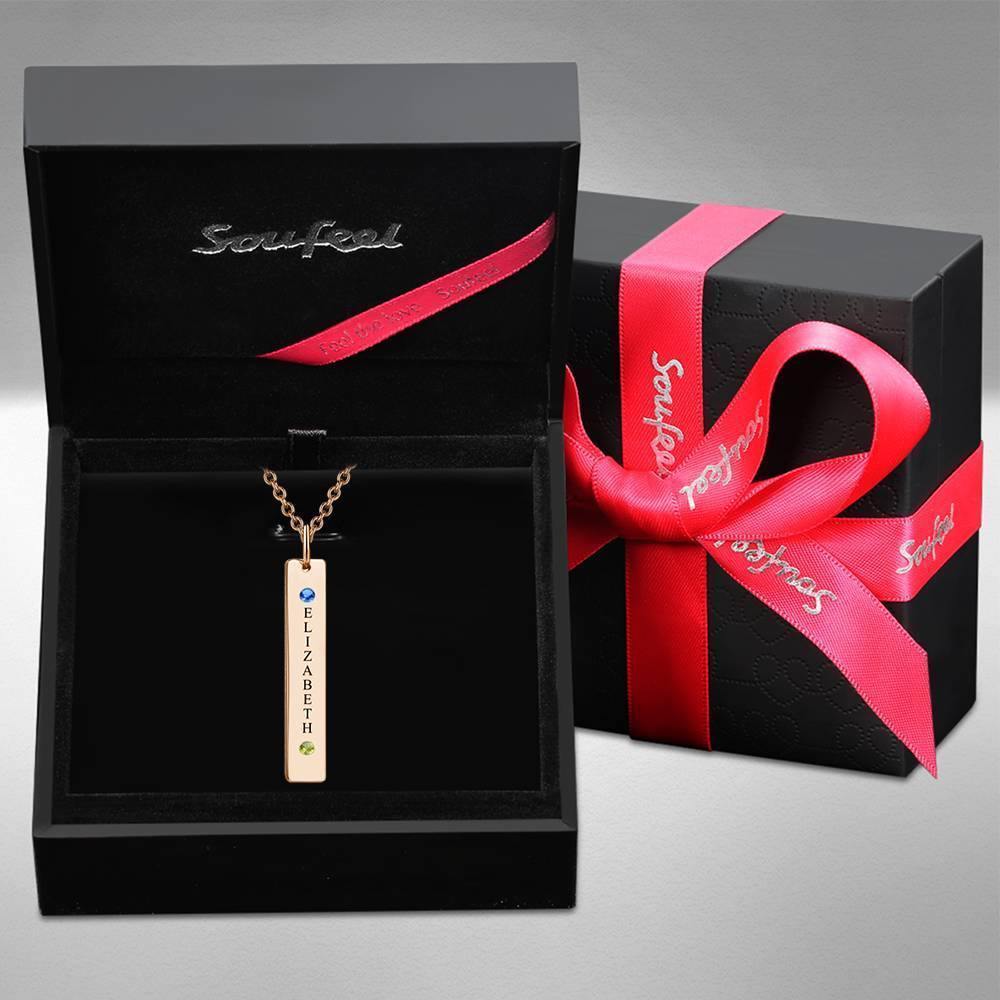 Personalized Birthstone Vertical Bar Necklace with Engraving Rose Gold Plated Silver - soufeelus