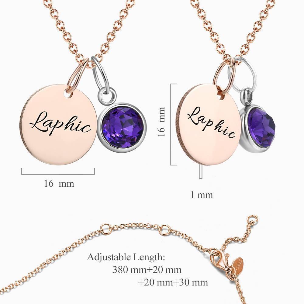 Personalized Birthstone Coin Tag Initial Necklace with Engraving Rose Gold Plated Silver - soufeelus