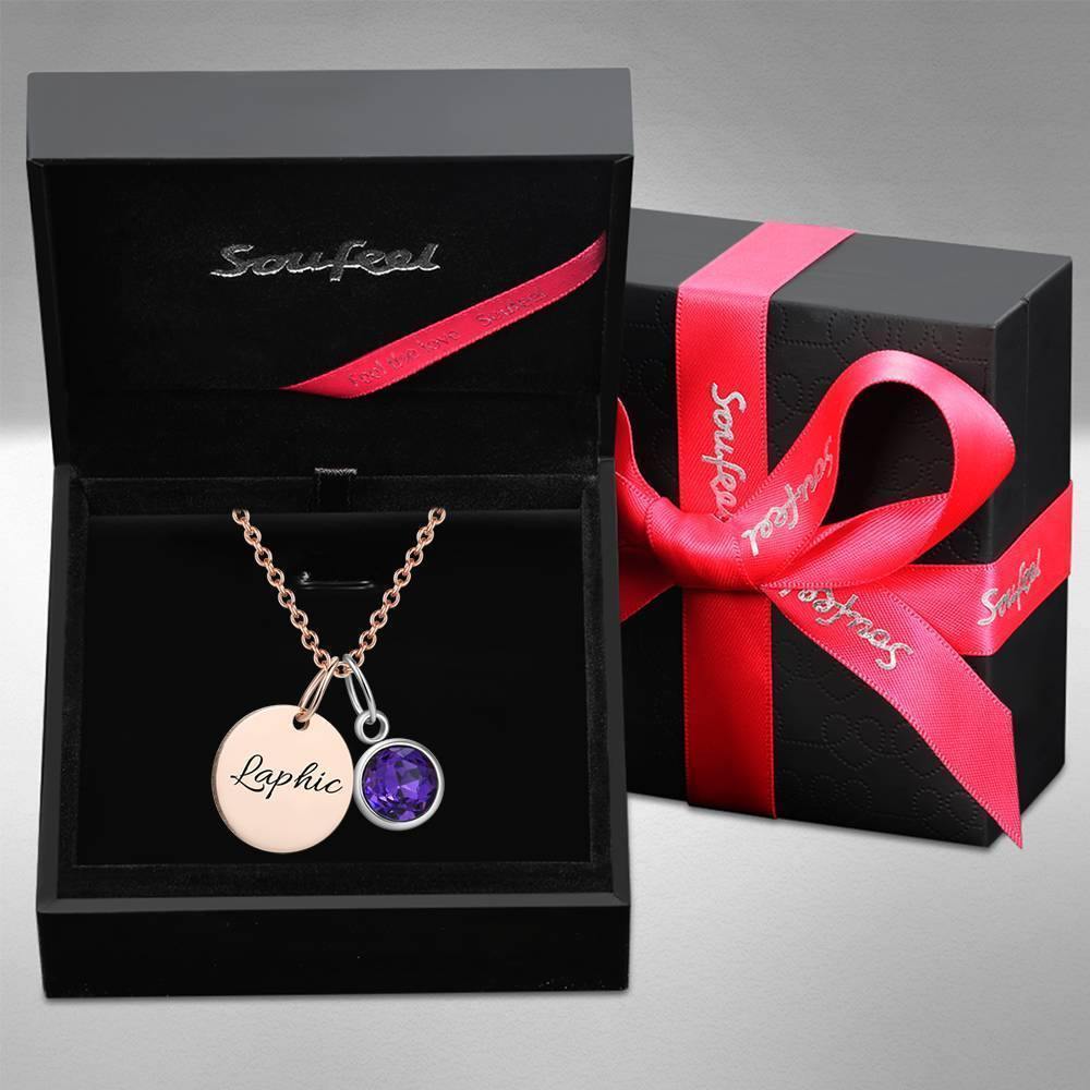 Personalized Birthstone Coin Tag Initial Necklace with Engraving Rose Gold Plated Silver - soufeelus