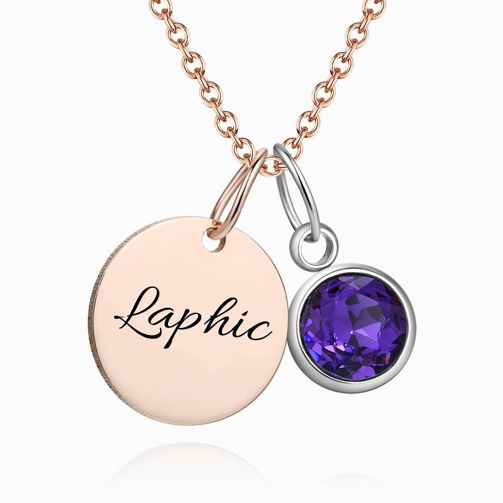 Personalized Birthstone Coin Tag Initial Necklace with Engraving Rose Gold Plated Silver - soufeelus