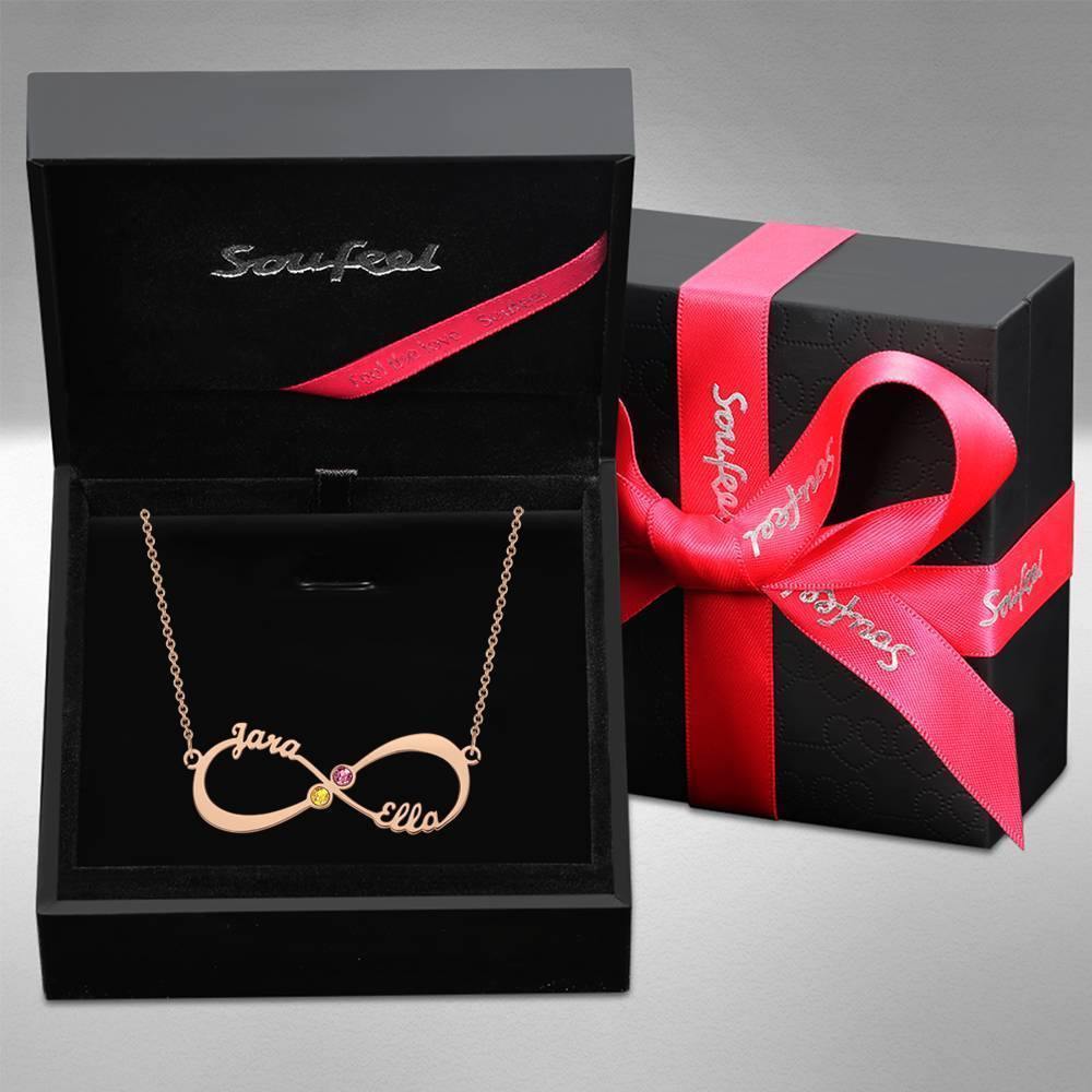 Personalized Name Necklace with Birthstone Infinity Necklace Rose Gold Plated - soufeelus