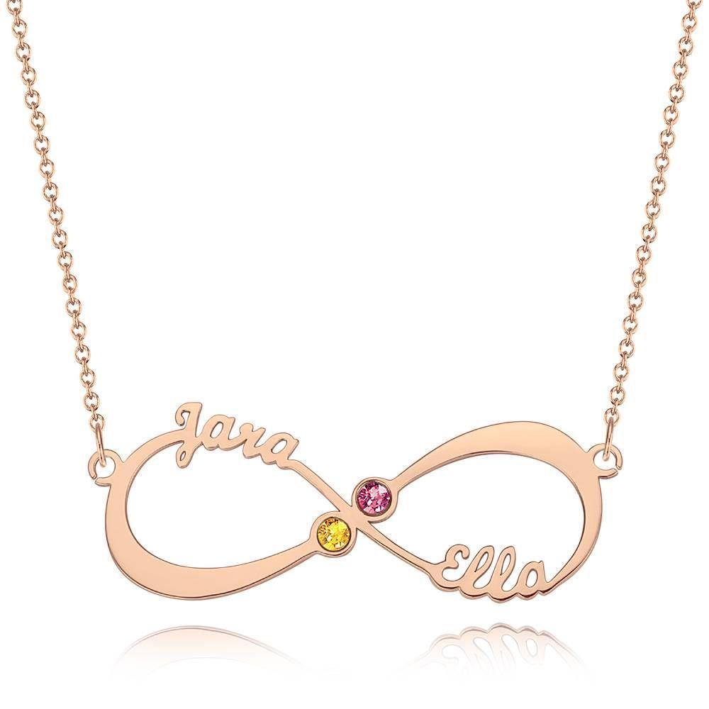 Personalized Name Necklace with Birthstone Infinity Necklace Rose Gold Plated - soufeelus