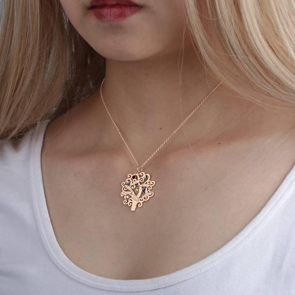 Family Tree Necklace, Engraved Necklace with Six Birthstones Rose Gold Plated - soufeelus