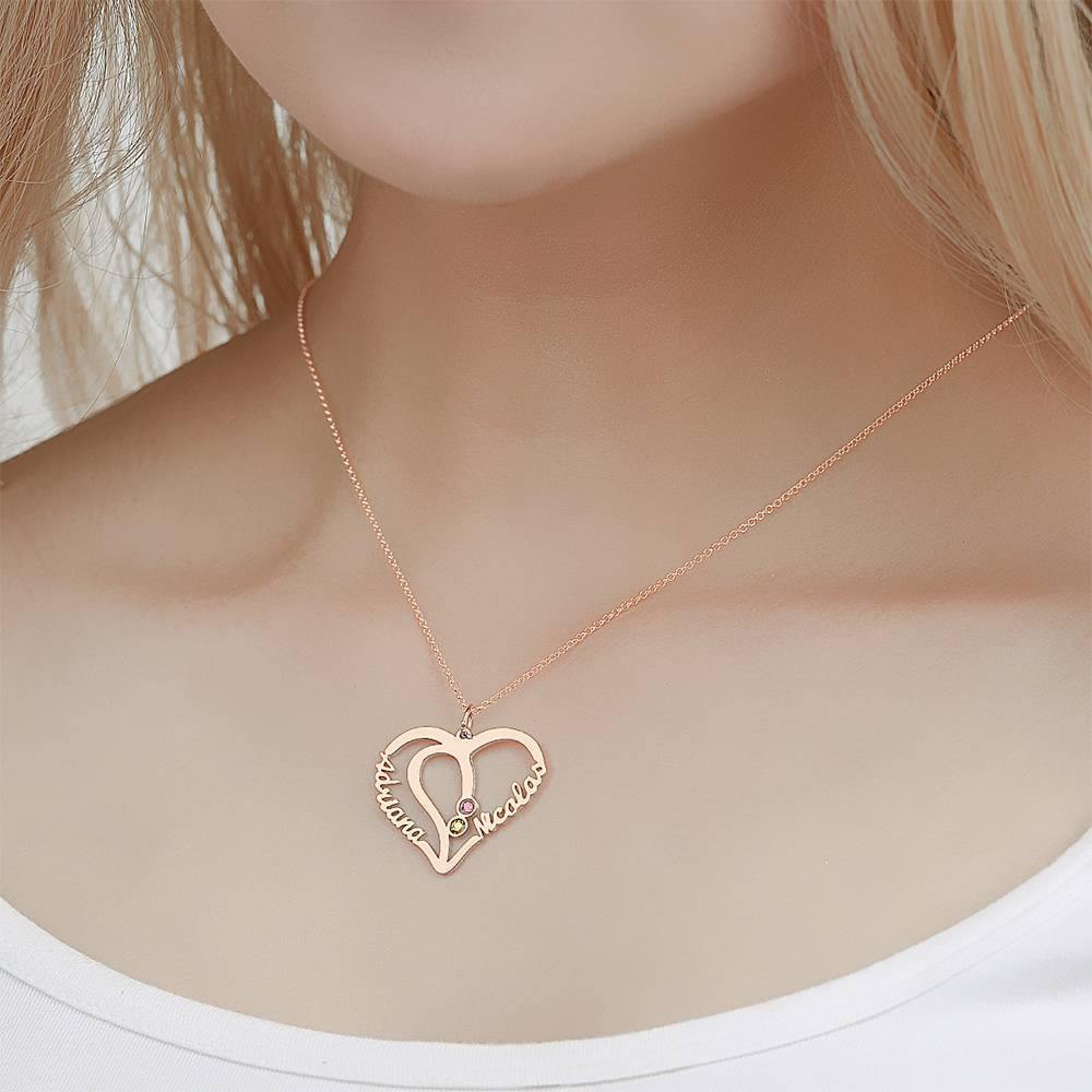 Name Necklace with Two Birthstones Rose Gold Plated - Silver - soufeelus