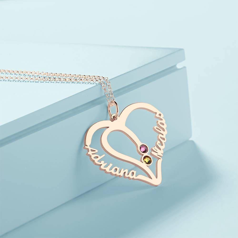 Name Necklace with Two Birthstones Rose Gold Plated - Silver - soufeelus