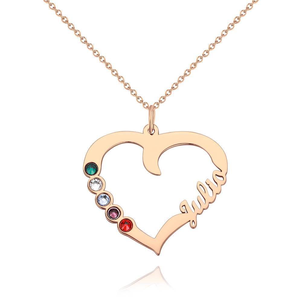 Name Necklace with Five Birthstones Rose Gold Plated - Silver - soufeelus
