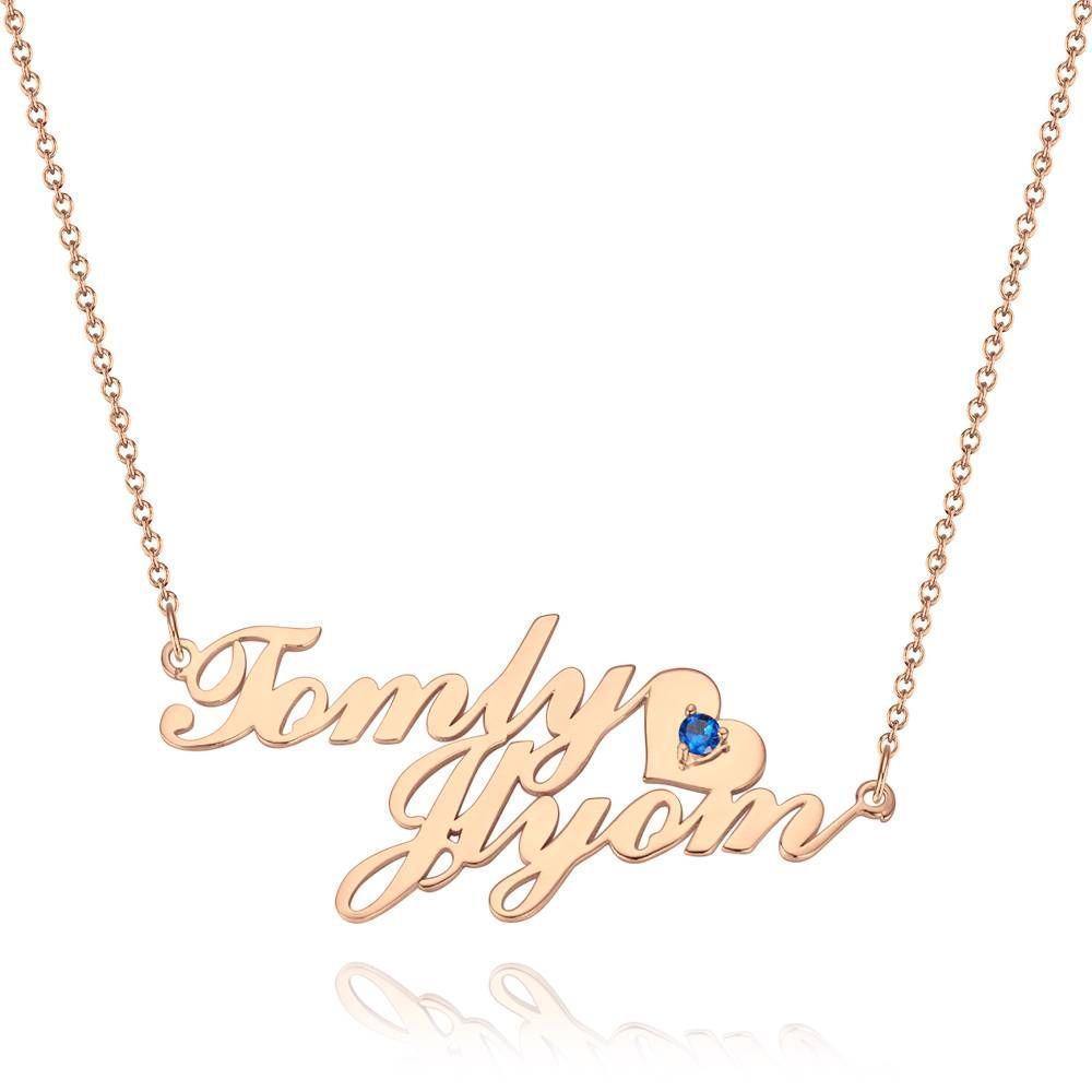 Name Necklace with Birthstone Little Heart  Necklace 14K Gold Plated - Silver - soufeelus
